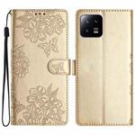 For Xiaomi 13 Cherry Blossom Butterfly Skin Feel Embossed PU Phone Case(Gold)