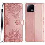 For Xiaomi 13 Cherry Blossom Butterfly Skin Feel Embossed PU Phone Case(Rose Gold)