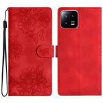 For Xiaomi 13 Pro Cherry Blossom Butterfly Skin Feel Embossed PU Phone Case(Red)
