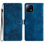 For Xiaomi 13 Pro Cherry Blossom Butterfly Skin Feel Embossed PU Phone Case(Blue)