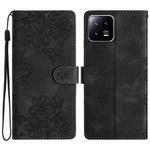 For Xiaomi 13 Pro Cherry Blossom Butterfly Skin Feel Embossed PU Phone Case(Black)