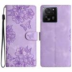 For Xiaomi 13T 5G Cherry Blossom Butterfly Skin Feel Embossed PU Phone Case(Purple)