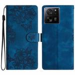 For Xiaomi 13T 5G Cherry Blossom Butterfly Skin Feel Embossed PU Phone Case(Blue)