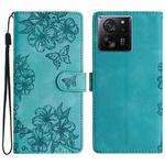 For Xiaomi 13T 5G Cherry Blossom Butterfly Skin Feel Embossed PU Phone Case(Green)