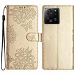 For Xiaomi 13T 5G Cherry Blossom Butterfly Skin Feel Embossed PU Phone Case(Gold)