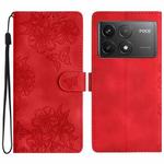 For Xiaomi Poco F6 Pro Cherry Blossom Butterfly Skin Feel Embossed PU Phone Case(Red)