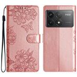 For Xiaomi Poco F6 Pro Cherry Blossom Butterfly Skin Feel Embossed PU Phone Case(Rose Gold)