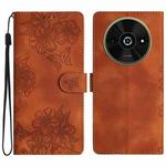 For Xiaomi Poco C61 Cherry Blossom Butterfly Skin Feel Embossed PU Phone Case(Brown)