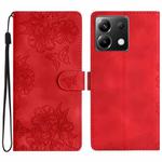 For Xiaomi Poco X6 Cherry Blossom Butterfly Skin Feel Embossed PU Phone Case(Red)