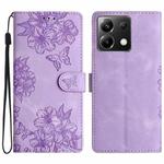 For Xiaomi Poco X6 Cherry Blossom Butterfly Skin Feel Embossed PU Phone Case(Purple)