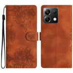 For Xiaomi Poco X6 Cherry Blossom Butterfly Skin Feel Embossed PU Phone Case(Brown)