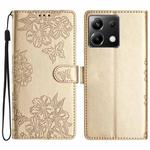 For Xiaomi Poco X6 Cherry Blossom Butterfly Skin Feel Embossed PU Phone Case(Gold)