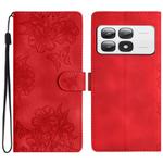 For Xiaomi 14T Pro Cherry Blossom Butterfly Skin Feel Embossed PU Phone Case(Red)