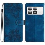 For Xiaomi 14T Pro Cherry Blossom Butterfly Skin Feel Embossed PU Phone Case(Blue)