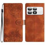 For Xiaomi 14T Pro Cherry Blossom Butterfly Skin Feel Embossed PU Phone Case(Brown)