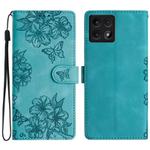 For Xiaomi 14T Cherry Blossom Butterfly Skin Feel Embossed PU Phone Case(Green)