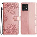 For Xiaomi 14T Cherry Blossom Butterfly Skin Feel Embossed PU Phone Case(Rose Gold)