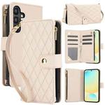 For Samsung Galaxy S24 FE 5G YM016 Rhombic Zipper Card Wallet Leather Phone Case with Lanyard(Apricot)