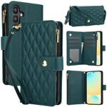 For Samsung Galaxy S24 FE 5G YM016 Rhombic Zipper Card Wallet Leather Phone Case with Lanyard(Green)