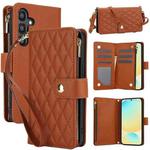 For Samsung Galaxy S24 FE 5G YM016 Rhombic Zipper Card Wallet Leather Phone Case with Lanyard(Brown)