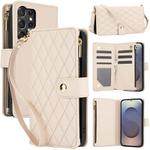 For Samsung Galaxy S25 Ultra 5G YM016 Rhombic Zipper Card Wallet Leather Phone Case with Lanyard(Apricot)