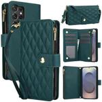 For Samsung Galaxy S25 Ultra 5G YM016 Rhombic Zipper Card Wallet Leather Phone Case with Lanyard(Green)
