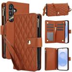 For Samsung Galaxy S25+ / S24+ 5G YM016 Rhombic Zipper Card Wallet Leather Phone Case with Lanyard(Brown)