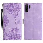 For Xiaomi Redmi 9 Cherry Blossom Butterfly Skin Feel Embossed PU Phone Case(Purple)