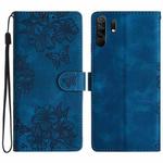 For Xiaomi Redmi 9 Cherry Blossom Butterfly Skin Feel Embossed PU Phone Case(Blue)