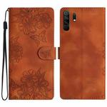 For Xiaomi Redmi 9 Cherry Blossom Butterfly Skin Feel Embossed PU Phone Case(Brown)