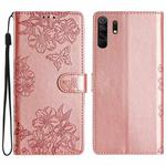For Xiaomi Redmi 9 Cherry Blossom Butterfly Skin Feel Embossed PU Phone Case(Rose Gold)