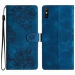 For Xiaomi Redmi 9A Cherry Blossom Butterfly Skin Feel Embossed PU Phone Case(Blue)