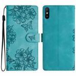 For Xiaomi Redmi 9A Cherry Blossom Butterfly Skin Feel Embossed PU Phone Case(Green)