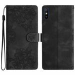 For Xiaomi Redmi 9A Cherry Blossom Butterfly Skin Feel Embossed PU Phone Case(Black)