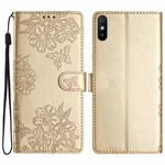 For Xiaomi Redmi 9A Cherry Blossom Butterfly Skin Feel Embossed PU Phone Case(Gold)