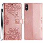 For Xiaomi Redmi 9A Cherry Blossom Butterfly Skin Feel Embossed PU Phone Case(Rose Gold)