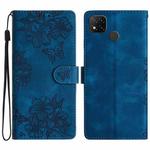 For Xiaomi Redmi 9C Cherry Blossom Butterfly Skin Feel Embossed PU Phone Case(Blue)