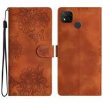 For Xiaomi Redmi 9C Cherry Blossom Butterfly Skin Feel Embossed PU Phone Case(Brown)