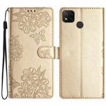 For Xiaomi Redmi 9C Cherry Blossom Butterfly Skin Feel Embossed PU Phone Case(Gold)