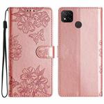 For Xiaomi Redmi 9C Cherry Blossom Butterfly Skin Feel Embossed PU Phone Case(Rose Gold)