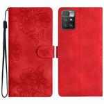 For Xiaomi Redmi 10 Cherry Blossom Butterfly Skin Feel Embossed PU Phone Case(Red)