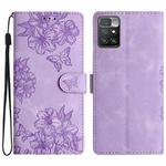 For Xiaomi Redmi 10 Cherry Blossom Butterfly Skin Feel Embossed PU Phone Case(Purple)