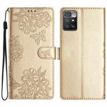 For Xiaomi Redmi 10 Cherry Blossom Butterfly Skin Feel Embossed PU Phone Case(Gold)