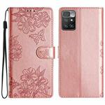 For Xiaomi Redmi 10 Cherry Blossom Butterfly Skin Feel Embossed PU Phone Case(Rose Gold)