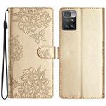 For Xiaomi Redmi 10 2022 Cherry Blossom Butterfly Skin Feel Embossed PU Phone Case(Gold)