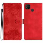 For Xiaomi Redmi 10A Cherry Blossom Butterfly Skin Feel Embossed PU Phone Case(Red)