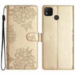 For Xiaomi Redmi 10A Cherry Blossom Butterfly Skin Feel Embossed PU Phone Case(Gold)