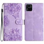 For Xiaomi Redmi 10C Cherry Blossom Butterfly Skin Feel Embossed PU Phone Case(Purple)