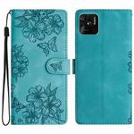 For Xiaomi Redmi 10C Cherry Blossom Butterfly Skin Feel Embossed PU Phone Case(Green)