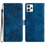 For Xiaomi Redmi 12 Cherry Blossom Butterfly Skin Feel Embossed PU Phone Case(Blue)